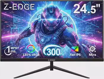 Monitor Gamer pc 24,5 polegadas Z-Edge, 300 Hz, 280 Hz e 240 Hz, FHD 1080p, MPRT ultrarrápido de 1 ms, 2 portas DP 1.4 e 2 portas HDMI 2.0, Suporte VESA, Sem Bordas