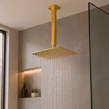Ducha Chuveiro Luxo 20x20 Teto Quadrado Brilhante Dourado