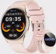 Bettdow Smartwatch feminino Redondo AMOLED 1.43' - Relógio Inteligente com Chamadas Bluetooth, 178+ Modos Esportivos, IP68 à Prova d‘Água, Compatível Android/iOS (Rosa)