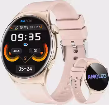 Bettdow Smartwatch feminino Redondo AMOLED 1.43' - Relógio Inteligente com Chamadas Bluetooth, 178+ Modos Esportivos, IP68 à Prova d‘Água, Compatível Android/iOS (Rosa)