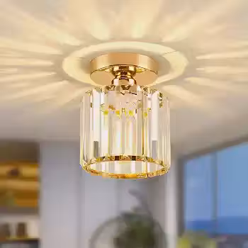 EKROTOK Luminária Pendente de LED 85-265V, Luminária de Teto 13cm x 17cm com 3 Cores, Luminária Plafon Sobrepor Led Moderna Crystal Dourado 6500k
