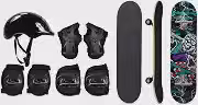 Skate Infantil Radical Estampado Montado 78cm Jrtoys Forte Preto Estampado Com Kit Proteção