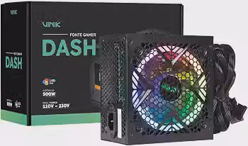 FONTE GAMER DASH 500W PRETO COM FAN LED RGB - VFG500WPR
