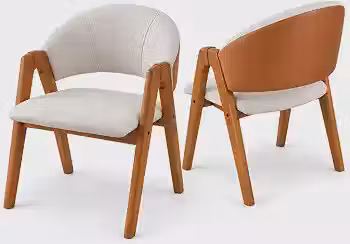 Kit 2 Cadeiras De Jantar Sophia Madeira Maciça Estofadas Linho Com Couro Modernas Acabamento Premium