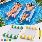Kit 2 Boias Rede Para Piscina Cama Inflável + Bomba de Encher – Espreguiçadeira Flutuante Adulto com Encosto – Cadeira Flutuante, Praia e Verão Adulto e Criança