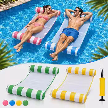 Kit 2 Boias Rede Para Piscina Cama Inflável + Bomba de Encher – Espreguiçadeira Flutuante Adulto com Encosto – Cadeira Flutuante, Praia e Verão Adulto e Criança
