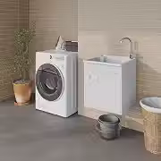 Tanque de lavar Roupa 26L Suspenso com Gabinete 46cm Montado Cor:Tanque Branco