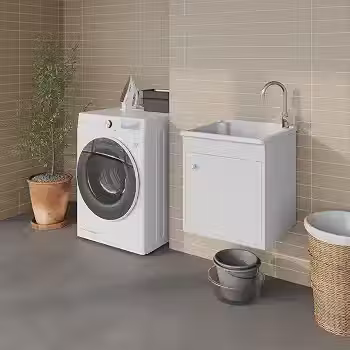 Tanque de lavar Roupa 26L Suspenso com Gabinete 46cm Montado Cor:Tanque Branco