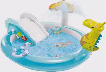 Intex Playground Inflável Jacaré Gator com Escorregador, Spray de Água, Sombra Cogumelo e Acessórios, 201x170x84 cm, 160L