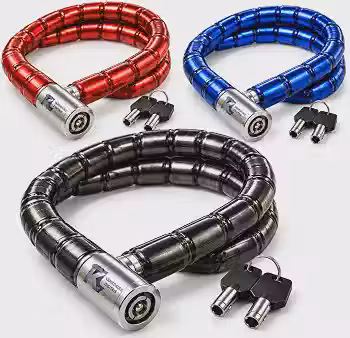 Cadeado Moto Articulado 100cm 22mm Aço Reforçado Para Bicicleta Bike Portão Trava Segurança Antifurto Corrente Grossa Alta Resistência Uso Externo e Residencial