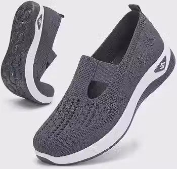 Tênis de caminhada ortopédico feminino, respirável, confortável, para diabéticos, de malha macia, suporte de arco