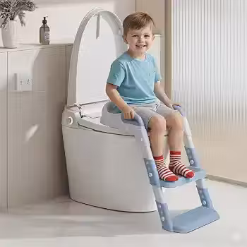 Troninho Redutor Infantil Assento com Escada OHANA BABY – Para Vaso Sanitário Redondo, Antiderrapante, Ideal para Crianças em Processo de Desfralde A partir de 18 Meses (Azul)