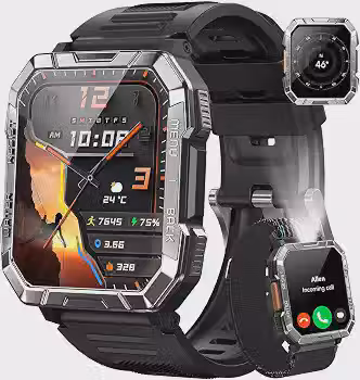 Smartwatch Militar, Bateria 100 Dias, Chamada BT, Lanterna LED