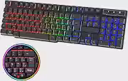 Teclado Gamer Semi Mecânico RGB LED Rainbow, USB, ABNT-2, Anti-Ghosting, Multimídia, Ideal para Jogos e Digitação, Ergonômico - Computador e VideoGame