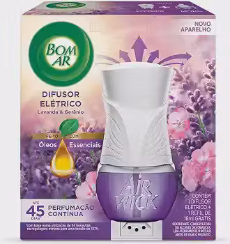 Difusor Elétrico Bom Ar Lavanda e Gerânio Aparelho + Refil 16ml