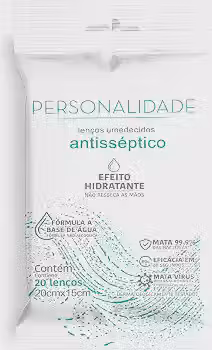 Lenço Umedecido Personalidade Antisséptico Hidratante 20 unidades 20cm X 15cm