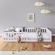 IDIMEX Cama Montessoriana Infantil Branco de Madeira Gustavo Grades de Proteção Lateral padrão Solteiro 88x188 com estrado reforçada