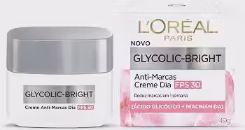 L'Oréal Paris Glycolic-Bright, Creme Anti-Marcas Dia FPS 30 com Ácido Glicólico e Niacinamida para Redução de Manchas e Uniformização da Pele, 49g