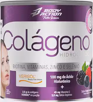 Colágeno Verisol com Ácido Hialurônico 200g Sabor Frutas Vermelhas Bodyaction