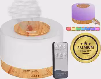 Difusor De Aromas, Umidificador De Ar Ultra-Sônico 500Ml, Difusor De Óleo Essencial, Abajur Led, Lâmpada Colorida Com Controle Remoto (Madeira Clara)