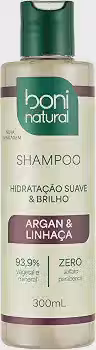 BONI NATURAL - Shampoo Vegano e Natural de Argan e Linhaça para Todos os Tipos de Cabelo, Hidratação e Brilho, 300 ml