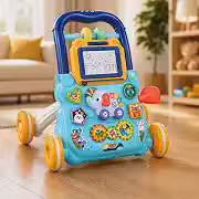 Andador Infantil Premium Educativo 2 em 1 com Painel de Atividades, Lousa Magnética para Desenho, Brinquedo Interativo, Coordenação Motora, Desenvolvimento Sensorial e Aprendizado Azul
