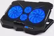 Suporte para Notebook Base Ergonômica Silencioso LED Azul 5 Níveis de Altura Refrigerada com 4 Coolers Potentes e LCD Velocidade Premium.