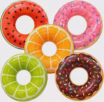 Boia Inflável Circular Grande 120cm Premium – Modelo Frutas e Donuts Coloridos para Praia, Piscina e Lazer
