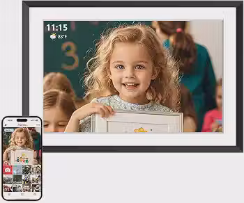 Porta-retrato digital Frameo com tela IPS HD de 10 polegadas e 1280x800, porta-retrato digital Wi-Fi com memória interna de 32GB, suporte para até 1TB, rotação automática e montagem na parede, envie