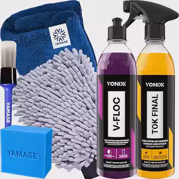 Kit V-Floc Shampoo Neutro Super Concentrado Automotivo + Cera Liquida Protetora Tok Final Vonixx Luva Pano Microfibra