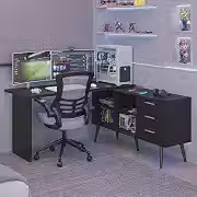 Mesa para Computador Gamer em L 3 Gavetas Preto Lisboa Madesa