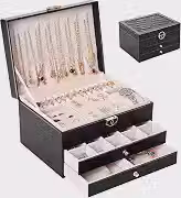 Porta Joias,Porta Joias Organizadora,Porta Joias Luxury 3 Camadas com Gavetas,Organizador Grande de Joias e Bijuterias,Caixa Porta-Jóias com Interior em Veludo,Organizador de Bijuterias Caix