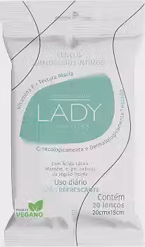 Lenço Umedecido Íntimo Personalidade Lady Clean Side Vitamina E com Ácido Lático 20 unidades 20cm X 15cm