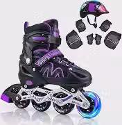 Patins Roller Inline 4 Rodas Skates Ajustavél com Rodas Iluminadas e Kit de Proteção, Capacete e Rodas com Luz LED, para Iniciantes