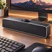 Caixa de Som para PCs Soundbar Estéreo 2.0 com Drivers Duplos, Alto-Falante USB e P2 3,5 mm para Computador, Notebook, Monitor, TVs e Videogame, Controle de Volume, Compacta 38 cm, Preta, Mesa e Setup