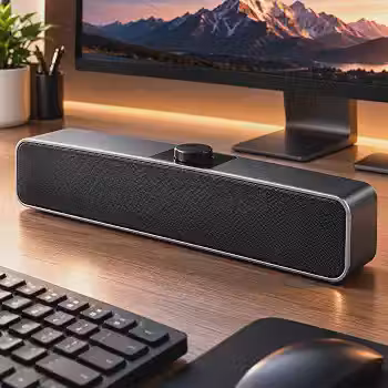 Caixa de Som para PCs Soundbar Estéreo 2.0 com Drivers Duplos, Alto-Falante USB e P2 3,5 mm para Computador, Notebook, Monitor, TVs e Videogame, Controle de Volume, Compacta 38 cm, Preta, Mesa e Setup