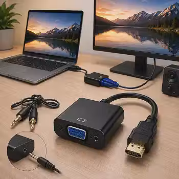 Adaptador HDMI para VGA com Áudio P2 1080p – Conversor para PC, Notebook, Xbox, PS4, Monitor e Projetor Premium