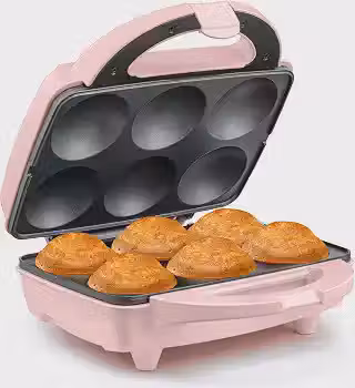 Holstein Housewares Máquina elétrica antiaderente para fazer cupcake de 6 unidades, rosa – assa 6 cupcakes, muffins, xícaras de pizza, pães de canela – perfeita para presentes, aniversários, feriados