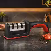 Amolador de Facas Profissional 3 Estágios, Afiador Manual Multifuncional para Facas de Cozinha, Tesouras e Lâminas, Base Antiderrapante, Compacto, Seguro e Fácil de Usar