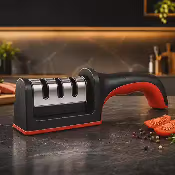 Amolador de Facas Profissional 3 Estágios, Afiador Manual Multifuncional para Facas de Cozinha, Tesouras e Lâminas, Base Antiderrapante, Compacto, Seguro e Fácil de Usar