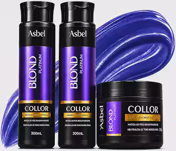 Kit Asbel Blond Platinum Shampoo Condicionador Máscara Matizadora 3 Peças
