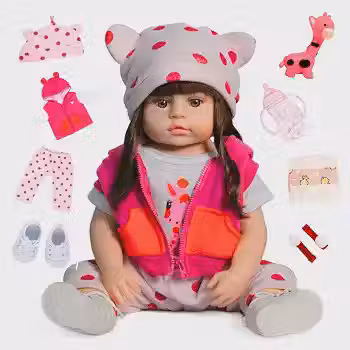 Boneca Bebê Reborn Menina Realista Silicone 45cm com Roupinha Certidão e Girafinha