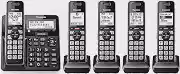 Panasonic Telefone sem fio com bloco de chamadas avançado, Bluetooth Link2Cell, alerta de golpe de um anel e gravação bidirecional com secretária eletrônica, 5 aparelhos - KX-TGF975B (preto com