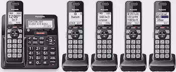 Panasonic Telefone sem fio com bloco de chamadas avançado, Bluetooth Link2Cell, alerta de golpe de um anel e gravação bidirecional com secretária eletrônica, 5 aparelhos - KX-TGF975B (preto com