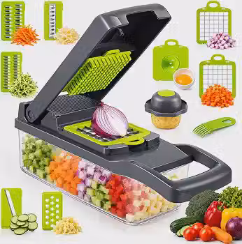 Cortador Fatiador Ralador de Legumes Multifuncional 16 em 1 - Fatiador de Bandolim Máquina Profissional de Cortar Alimentos Cebolas Vegetais Frutas Legumes Premium Hytalux