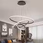 Luminária Pendente LED Moderna 3 Anéis 72W, Redonda Embutida, Regulável, 3 Cores de Luz (3000K/4000K/6000K), Altura Ajustável, Design Luxuoso para Sala, Quarto ou Escritório (Preto)