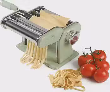 Sur La Table Máquina de fazer macarrão manual Kitchen Essential Va Bene com rolos e cortadores - espaguete, fettuccini, lasanha ou bolinho de massa - Aço inoxidável/verde zimbro