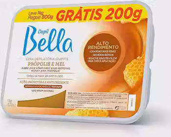 Depil Bella - Cera Depilatória Própolis e Mel Alto Rendimento Pague 800g Leve 1kg
