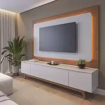 Rack Flynt com Painel Oslo 180 Cm para Tv até 75 Polegadas Off White Fosco/Canella