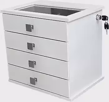 Reluz Art Gaveteiro Porta Joias Belle Forrado com 4 Gavetas, Visor e Tranca Lateral com Chave (Joias, Branco/Cinza)